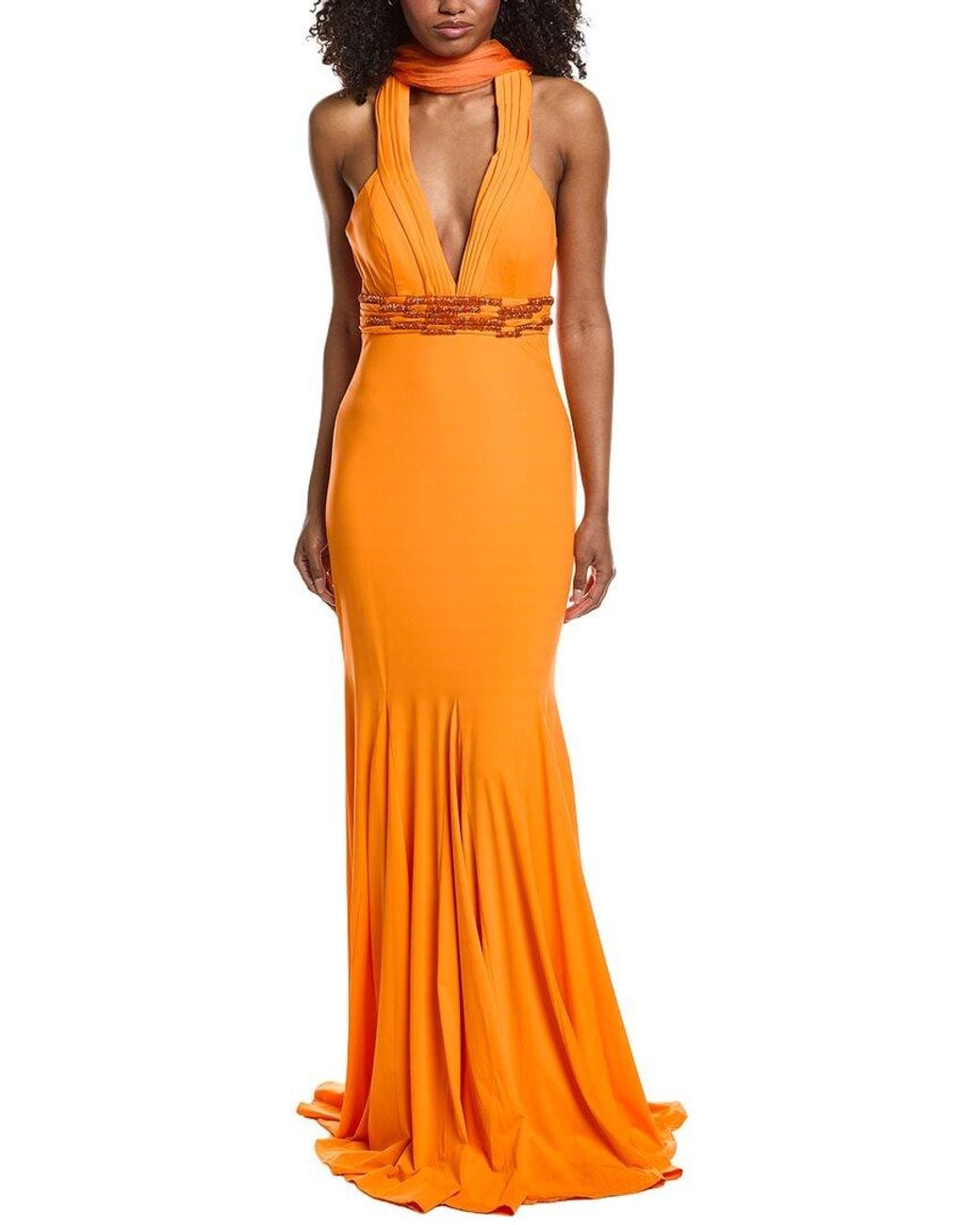 Issue New York Orange Lace Gown