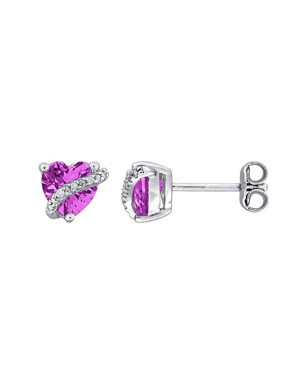 Rina Limor Pink Rose Over 1.98 Ct. Tw. Diamond & Lab-Grown Created Sapphire Heart Stud Earrings