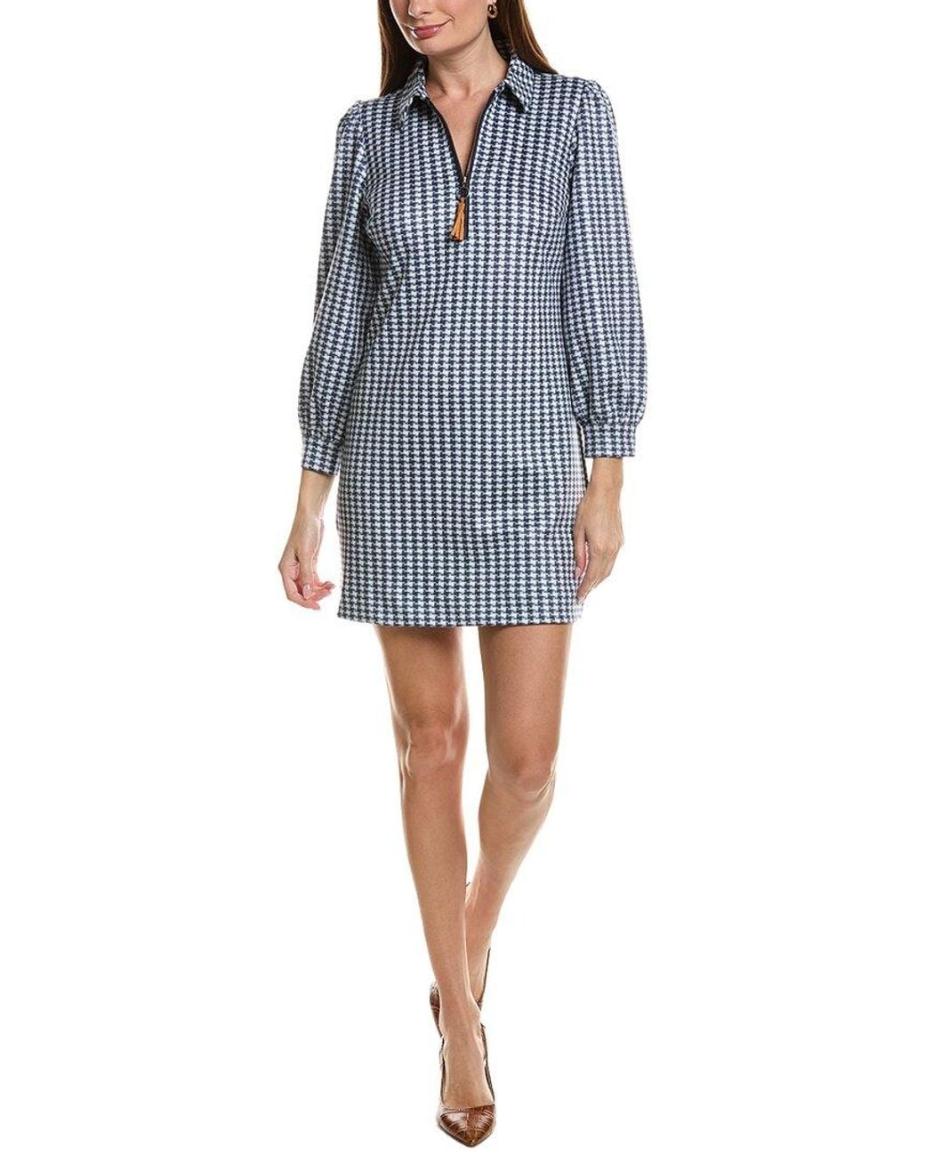 tyler boe Blue Melanie Knit Houndstooth Dress