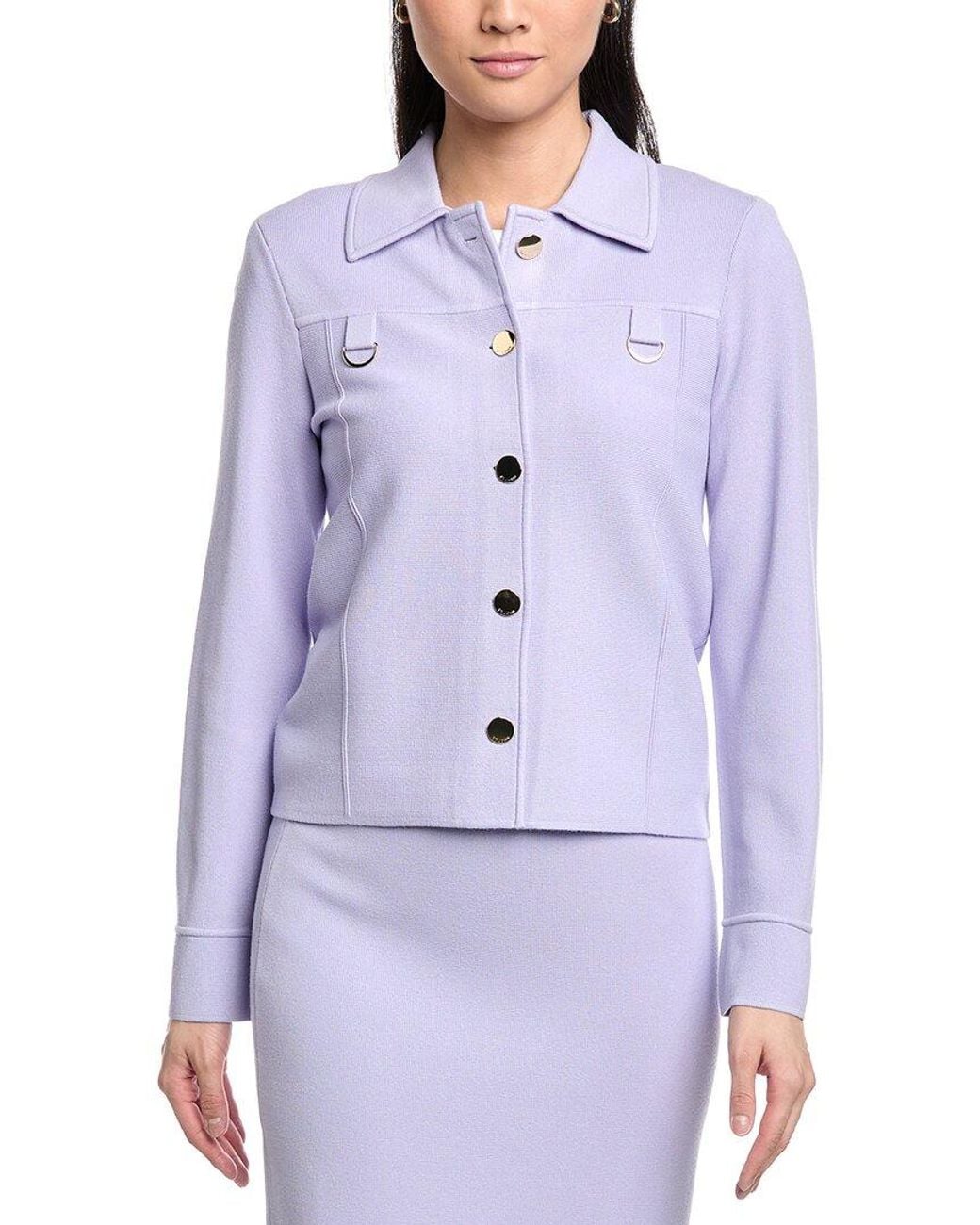 St. John Purple Collared Boxy Knit Jacket