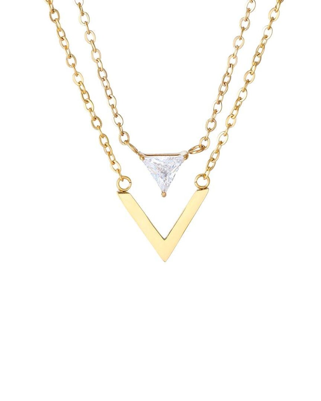 Adornia Metallic 18K Plated Set Of 2 Triangle Cz Pendant Necklaces