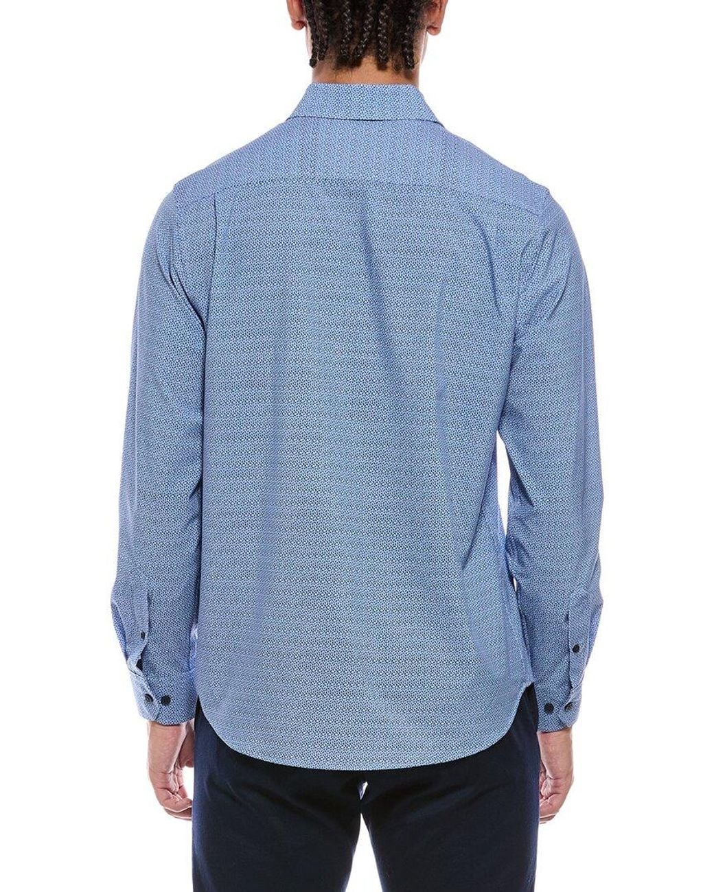 Report Collection Blue 4-Way Printed Woven Sport Shirt for men
