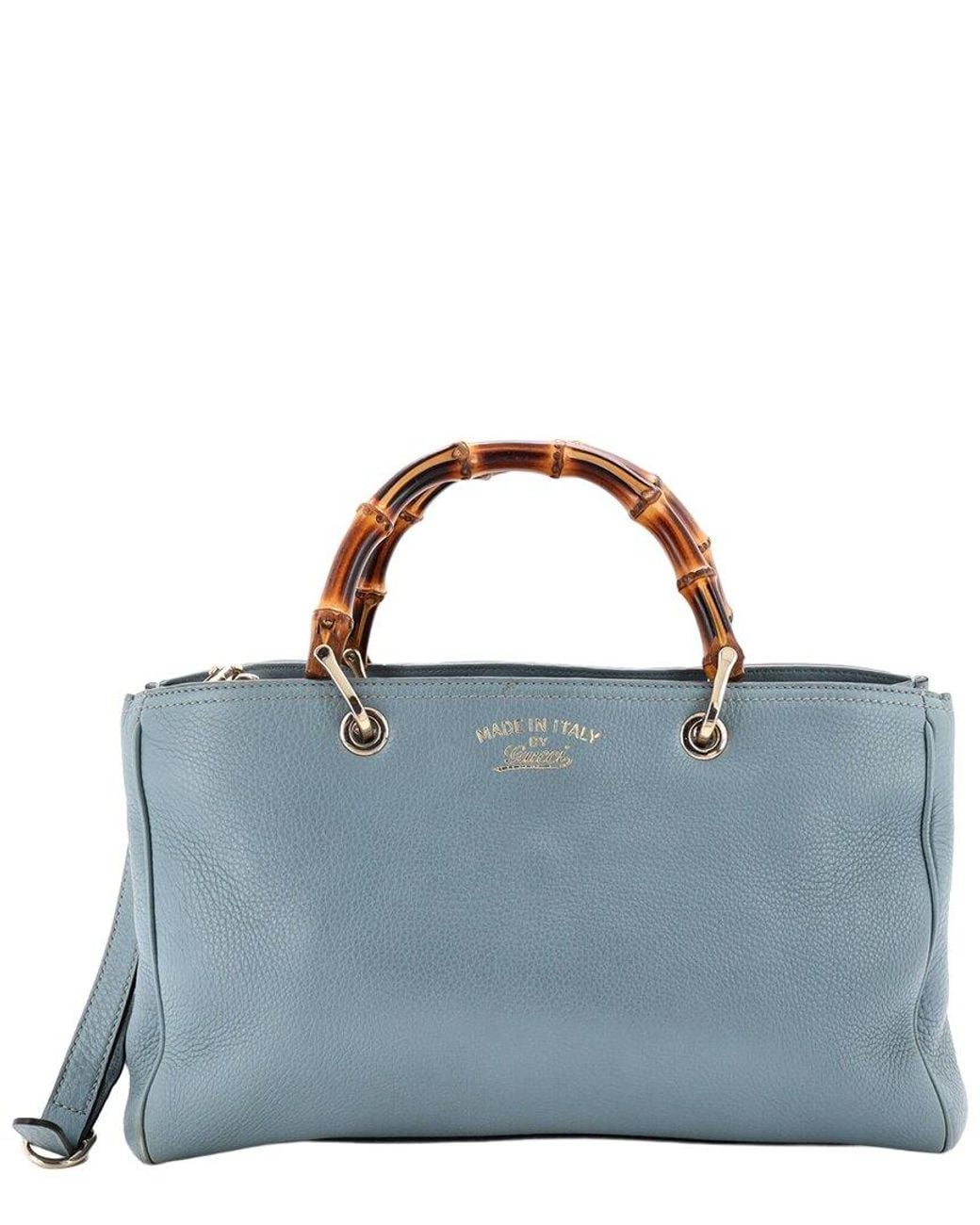 Gucci Blue Leather Bamboo Shopper Tote Medium (Authentic Pre-Loved)