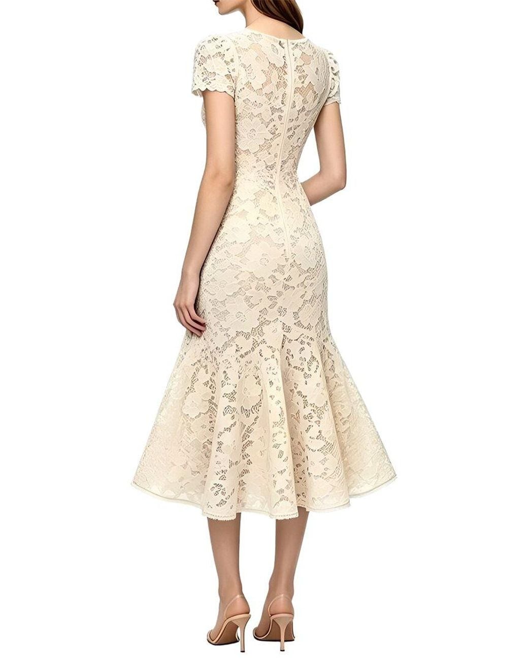 Linda Charm Natural Short Sleeve Midi Dress
