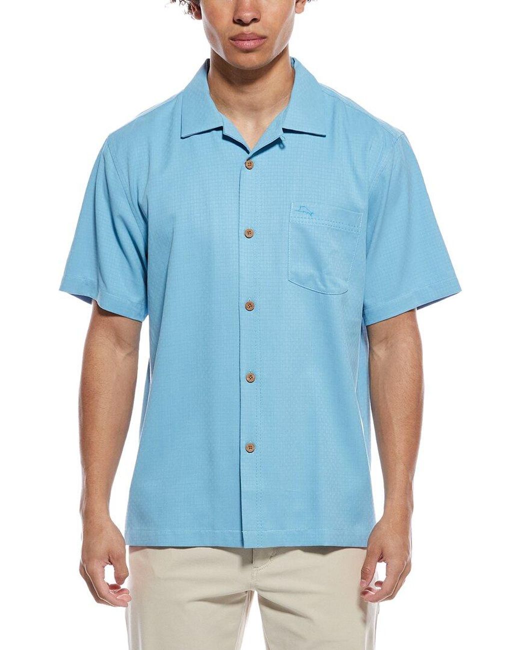 Tommy Bahama Blue Coastal Breeze Check Silk-Blend Shirt for men
