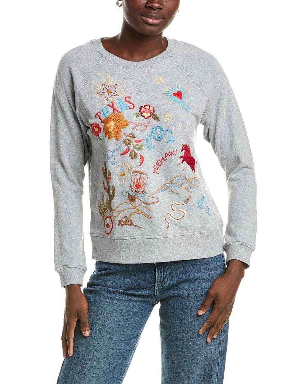 Johnny Was White Texas Raglan Sweatshirt