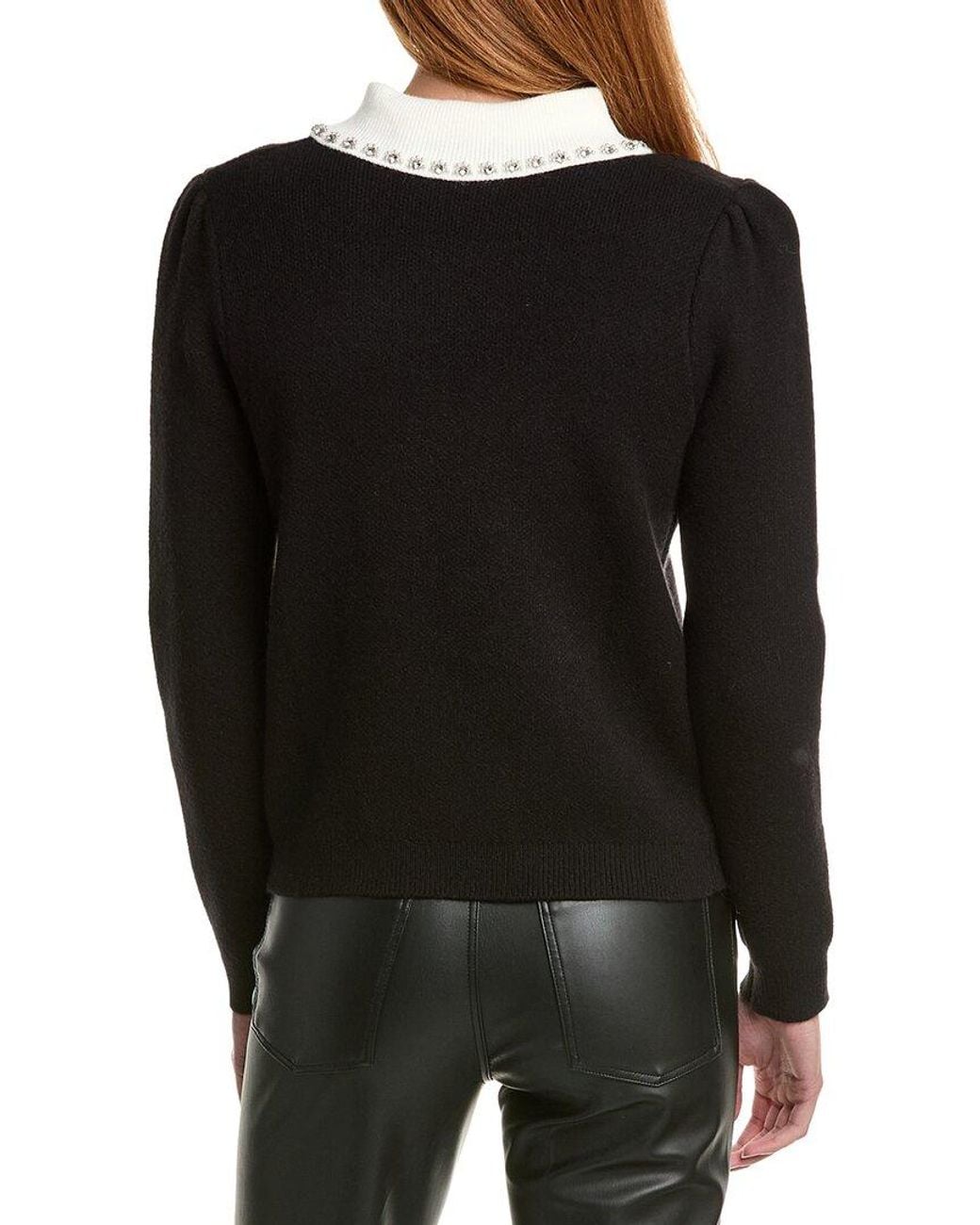Karl Lagerfeld Black Jeweled Collar Sweater