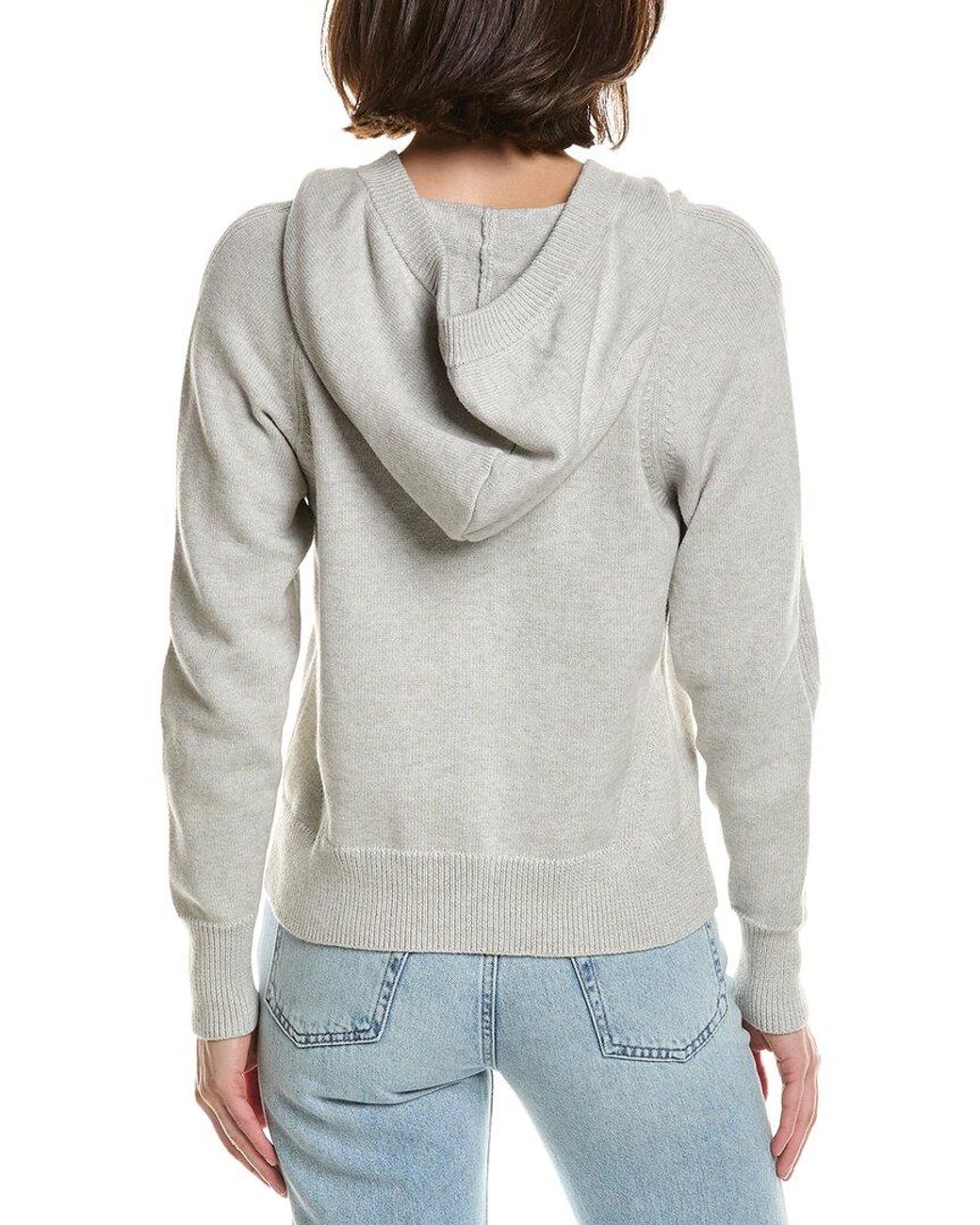 Brodie Cashmere Gray Ribbed Zip Up Cashmere-Blend Hoodie