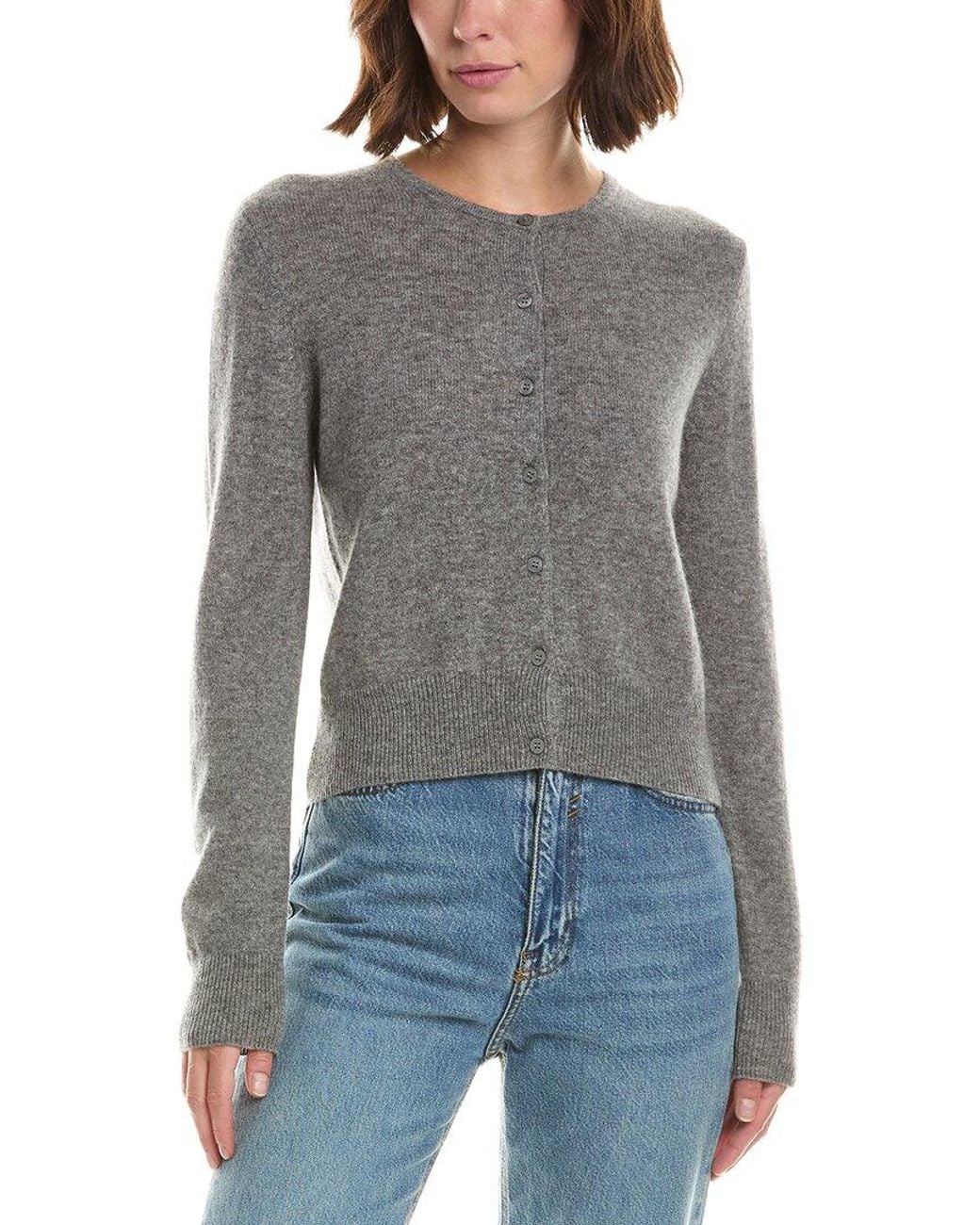 Forte Gray Basic Cropped Button 100% Cashmere Cardigan