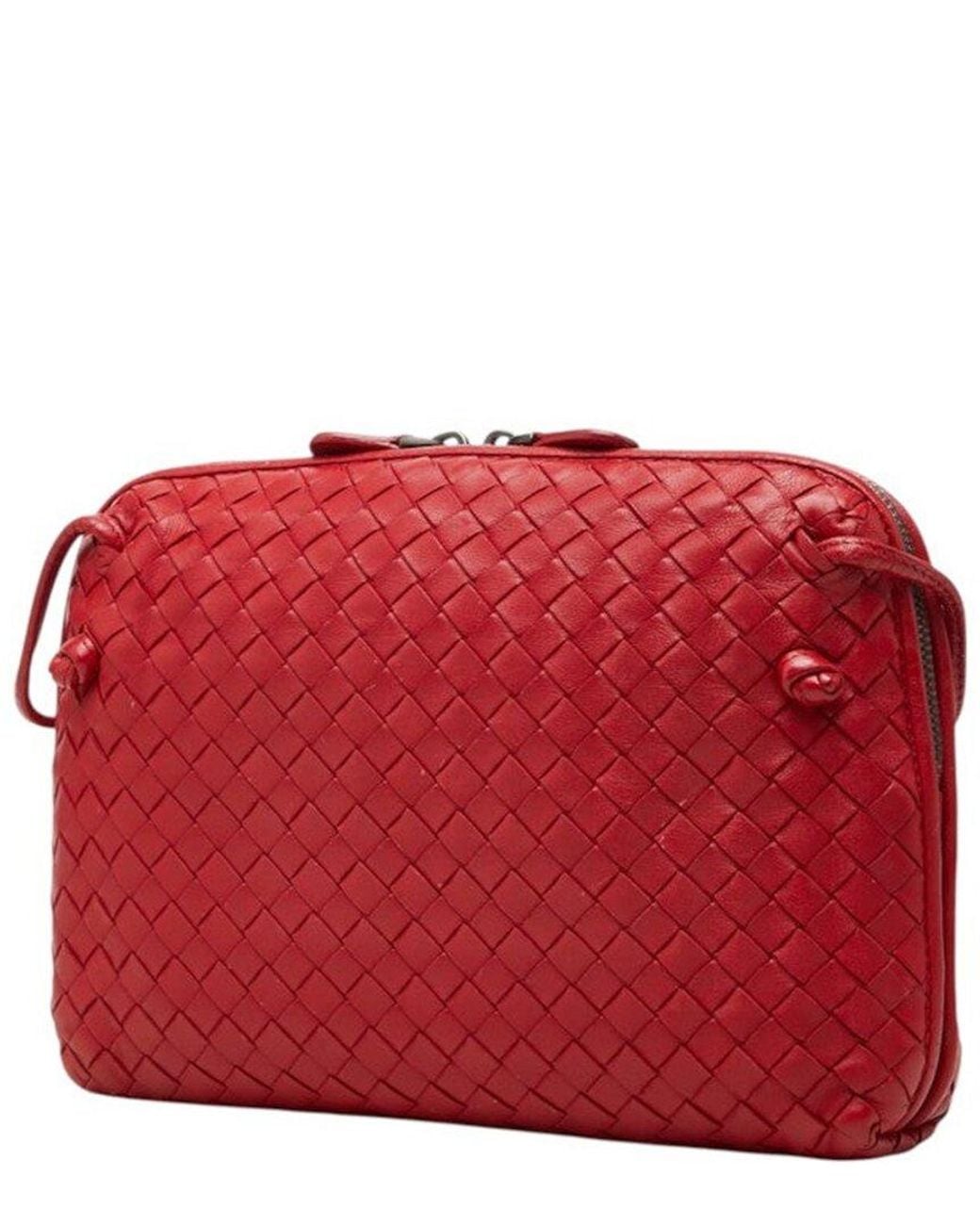 Bottega Veneta Red Intrecciato Leather Crossbody Shoulder Bag (Authentic Pre- Loved)
