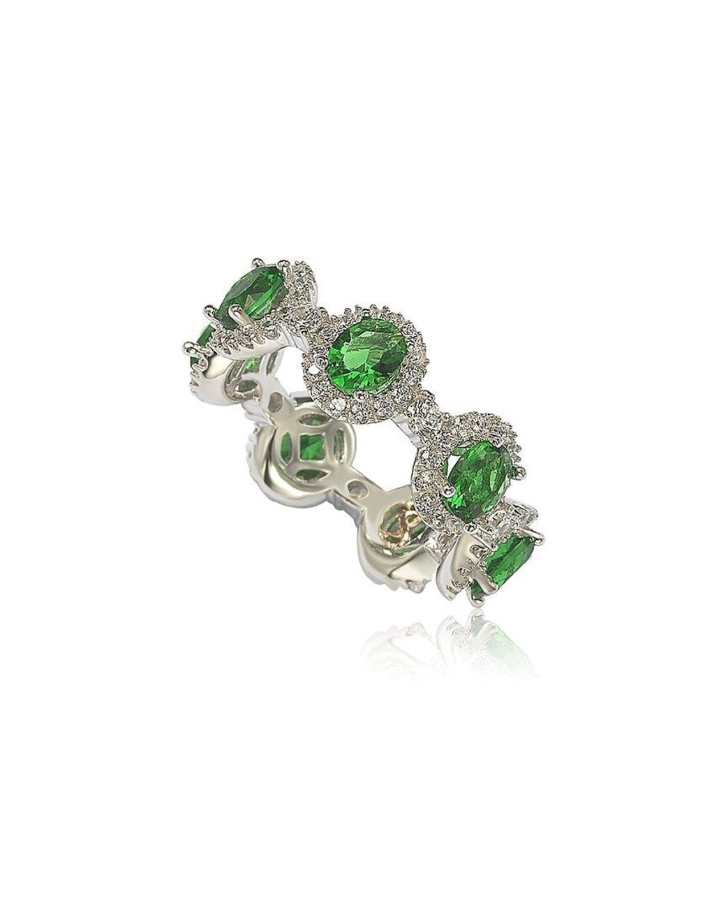 Suzy Levian Green Silver Cz Eternity Ring