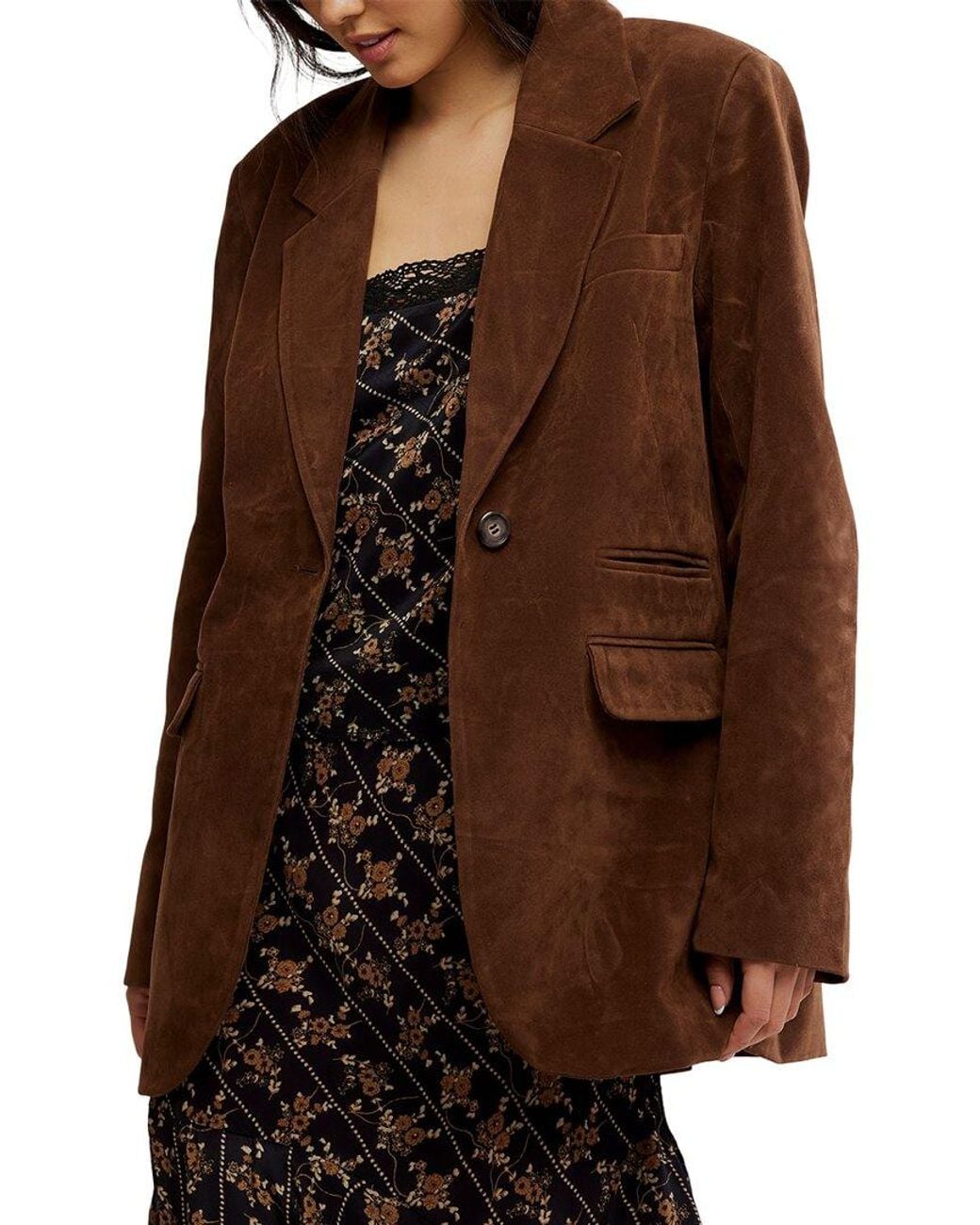 Free People Brown Paper Cut Vegan Blazer