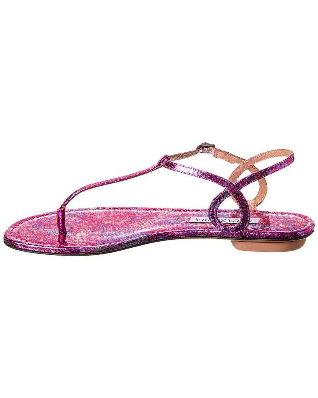 Aquazzura Pink Almost Bare Snake-Embossed Leather Sandal