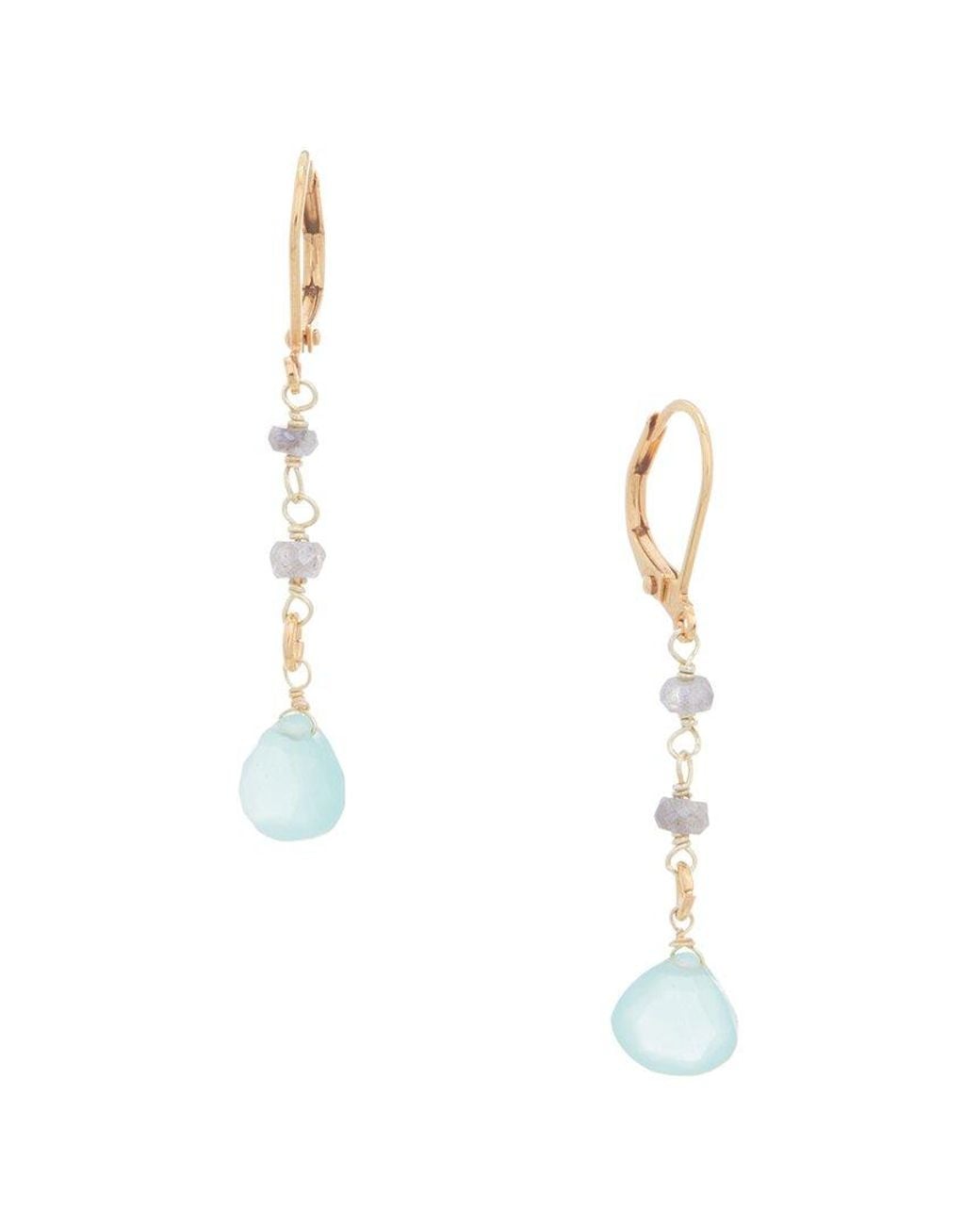 Rachel Reinhardt Jewelry White Vermeil Amazonite & Chalcedony Dangle Earrings