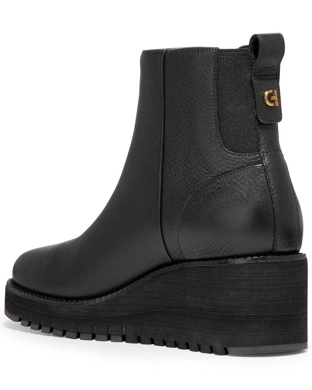 Cole Haan Black Zerogrand Waterproof City Leather Wedge Bootie