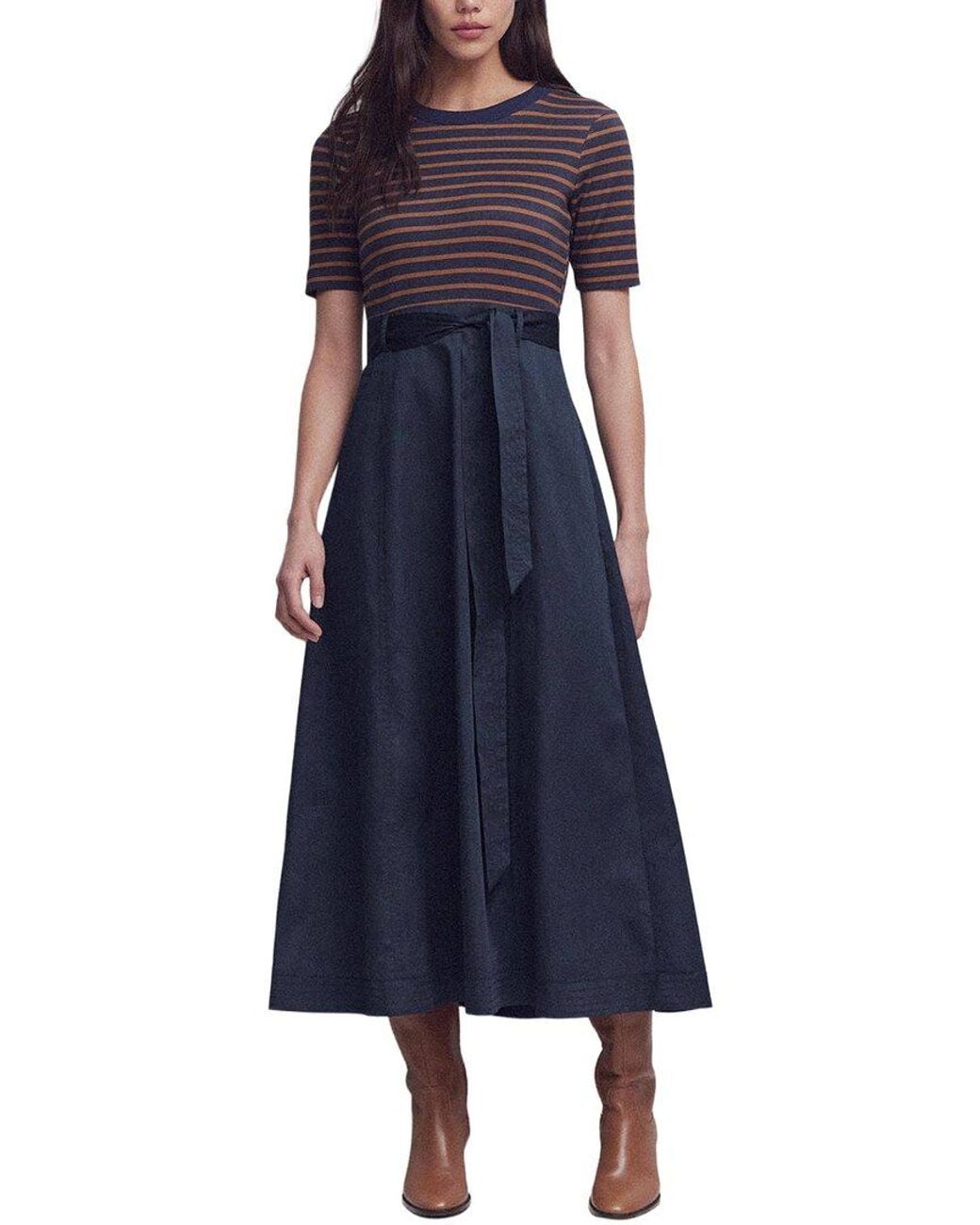 Boden Blue Crew Neck Mix Media Dress