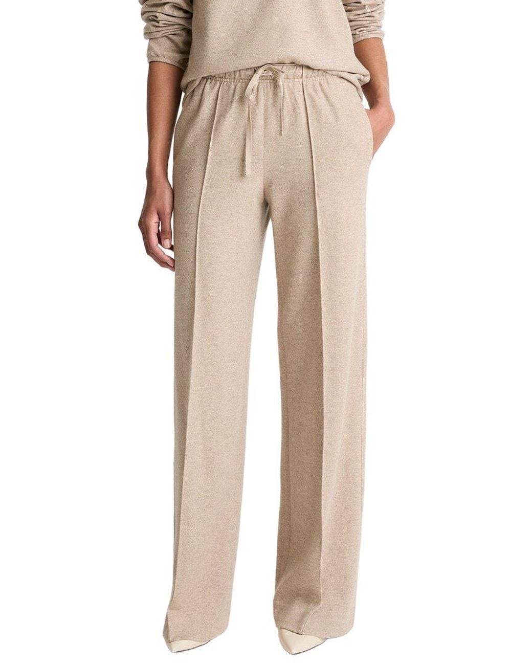 Vince Natural Mid Rise Tailored Knit Wool-Blend Wide Leg Pant