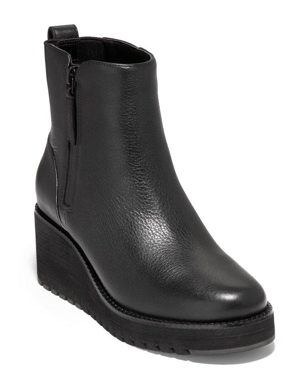 Cole Haan Black Zerogrand Waterproof City Leather Wedge Bootie