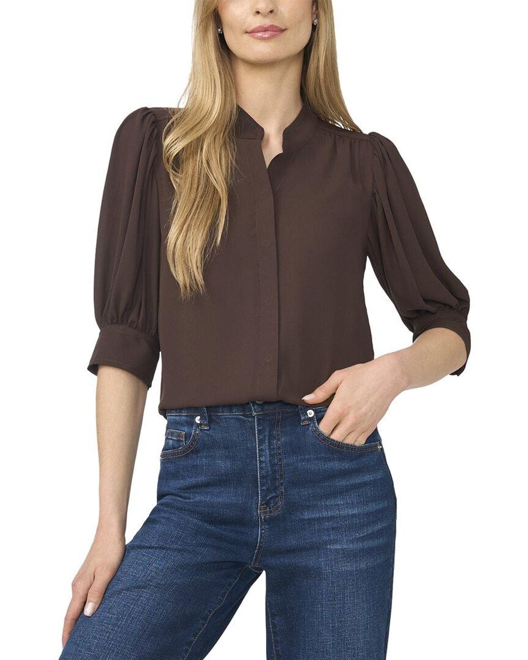 Cece Black Open Collar Top