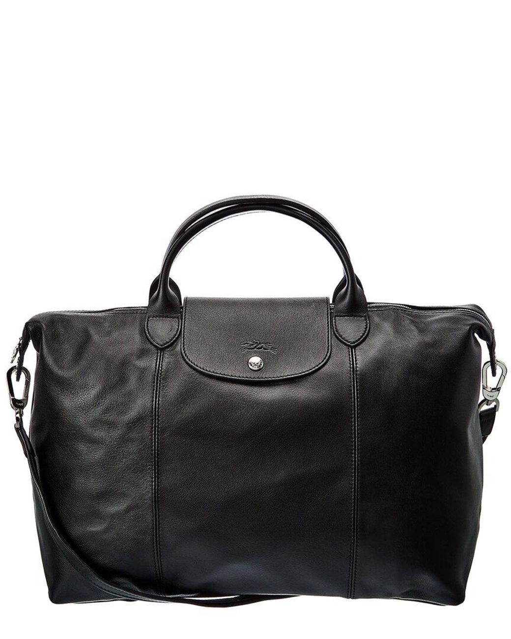 Longchamp Le Pliage Cuir Large Leather Short Handle Tote in Black | Lyst
