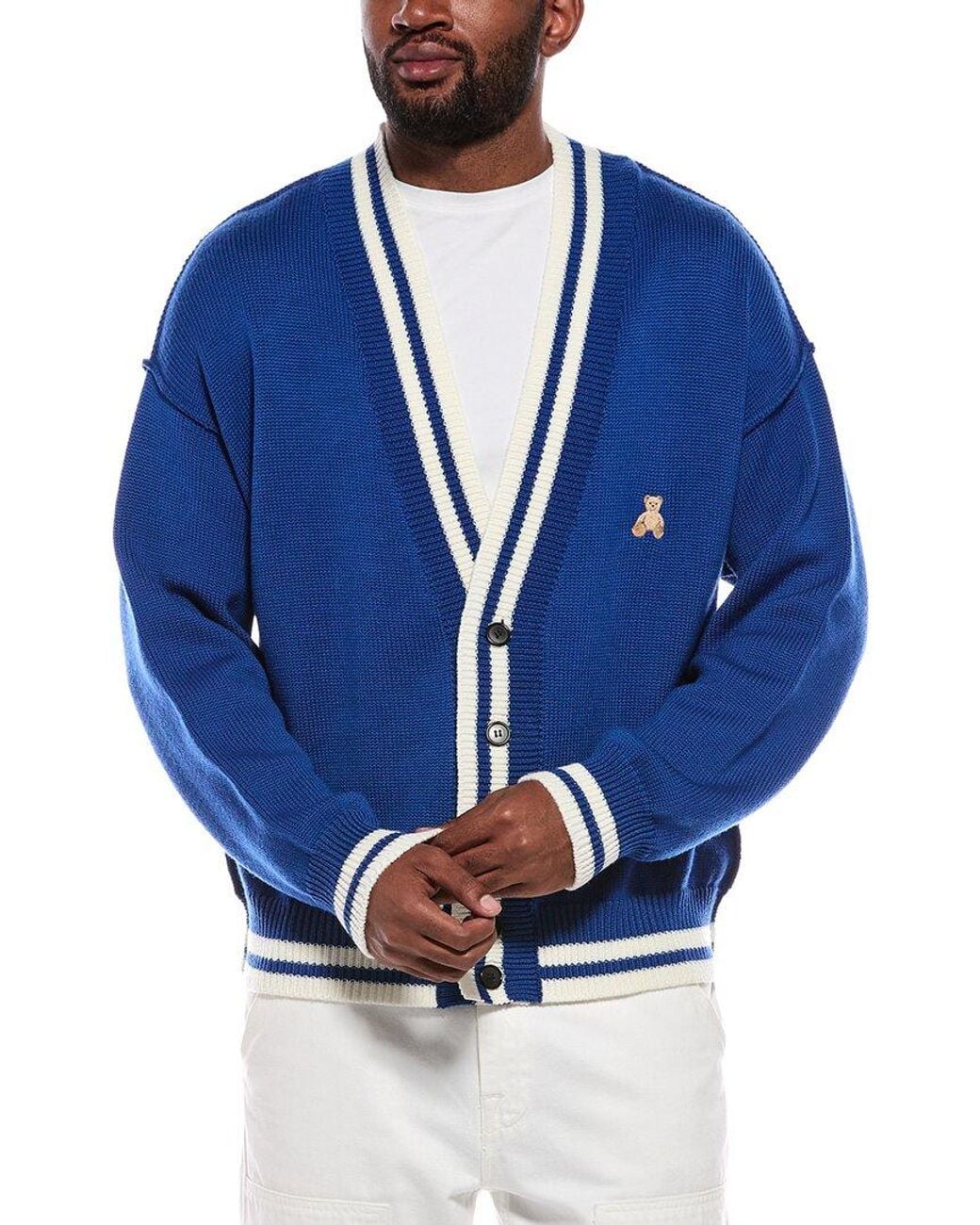 Palm Angels Blue Wool Cardigan for men