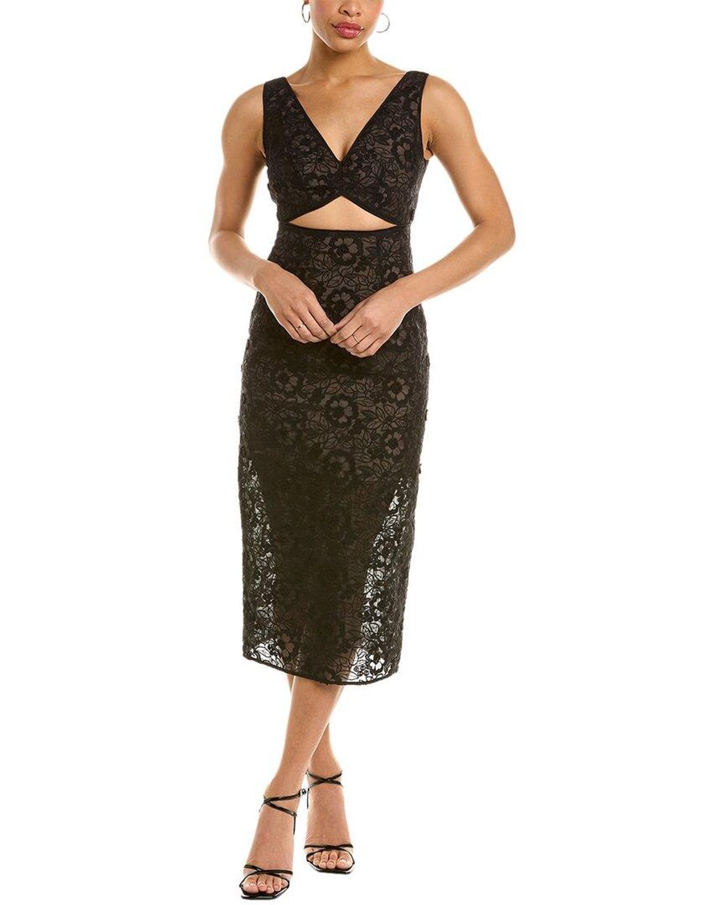 Zac Posen Black Embroidered Lace Organza Sheath Dress
