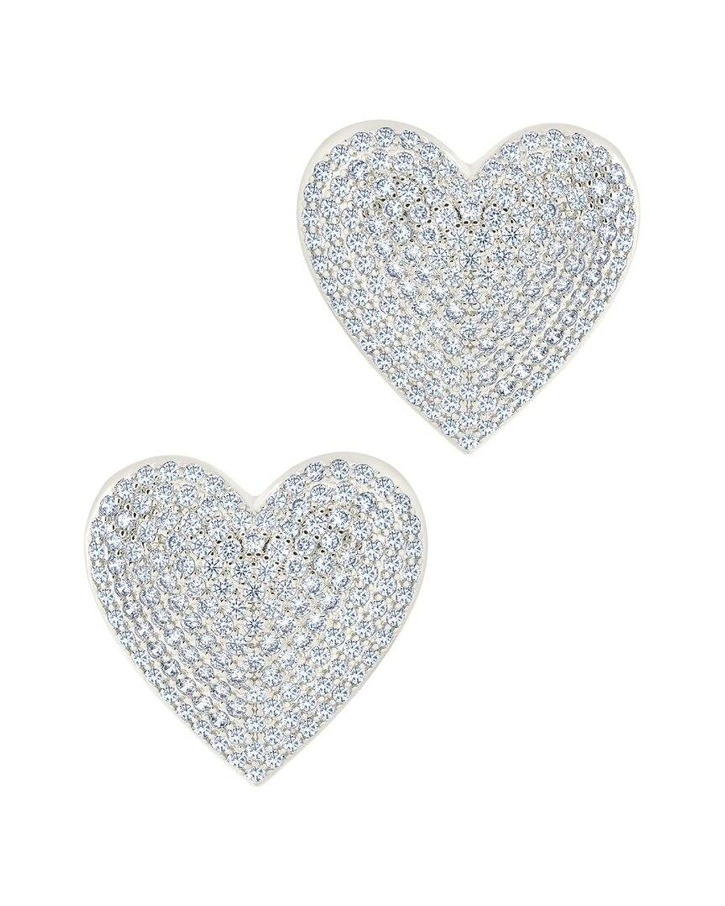 Sterling Forever White Cz Disco Heart Statement Stud Earrings