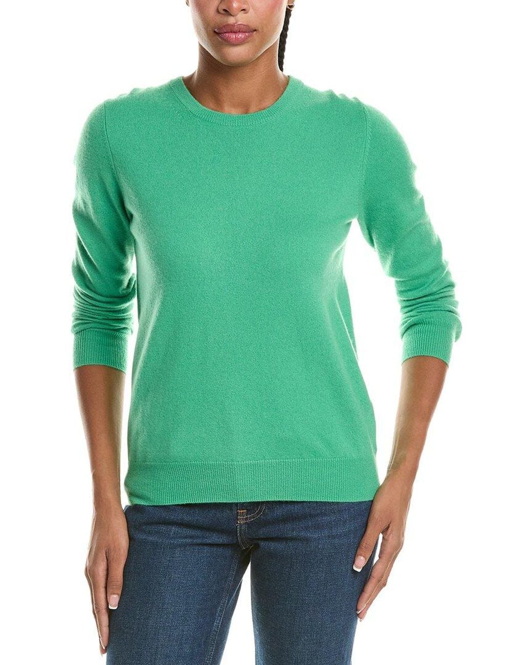 N.Peal Cashmere Green Evie Classic Round Neck 100% Cashmere Sweater