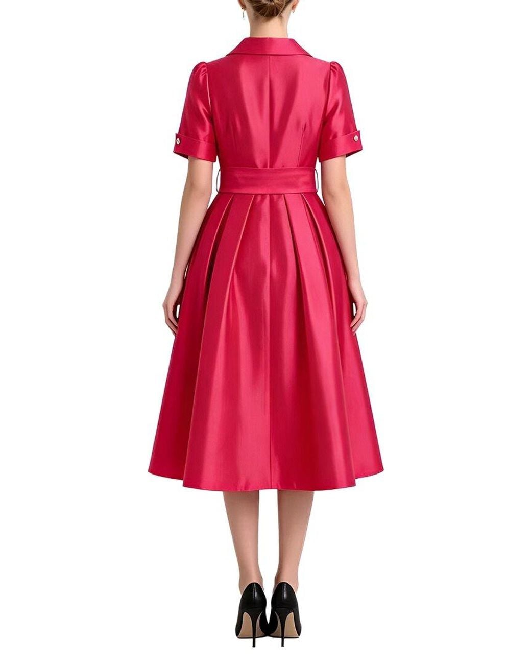 Linda Charm Red Short Sleeve Midi Dress