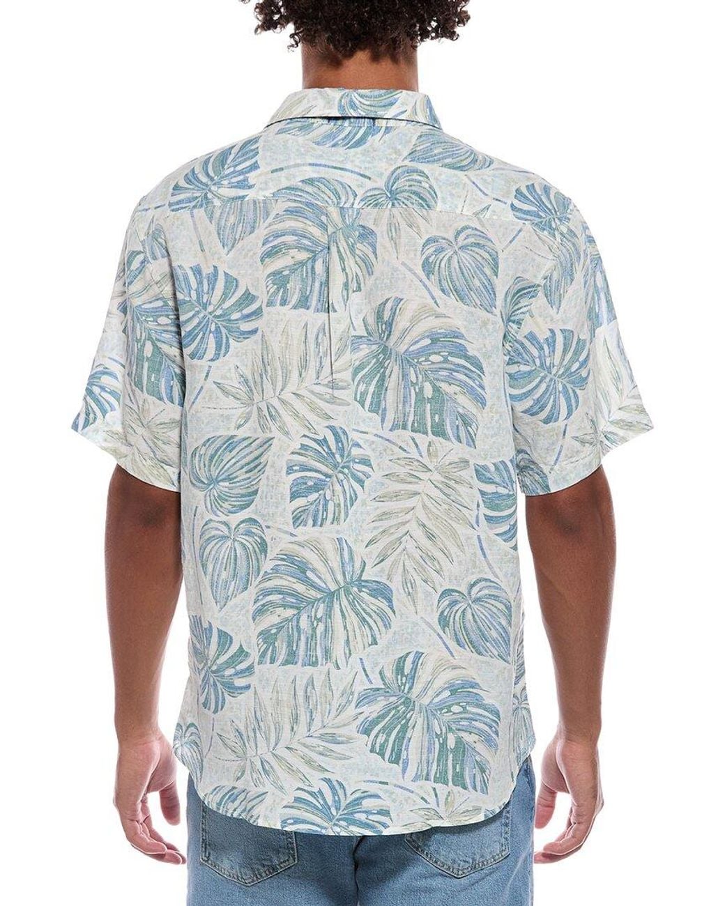 Tommy Bahama Blue Grand Monstera Linen-Blend Shirt for men