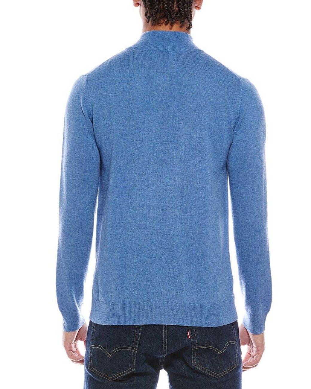 Brodie Cashmere Blue Classic Wool & Cashmere-Blend 1/4-Zip Mock Sweater for men