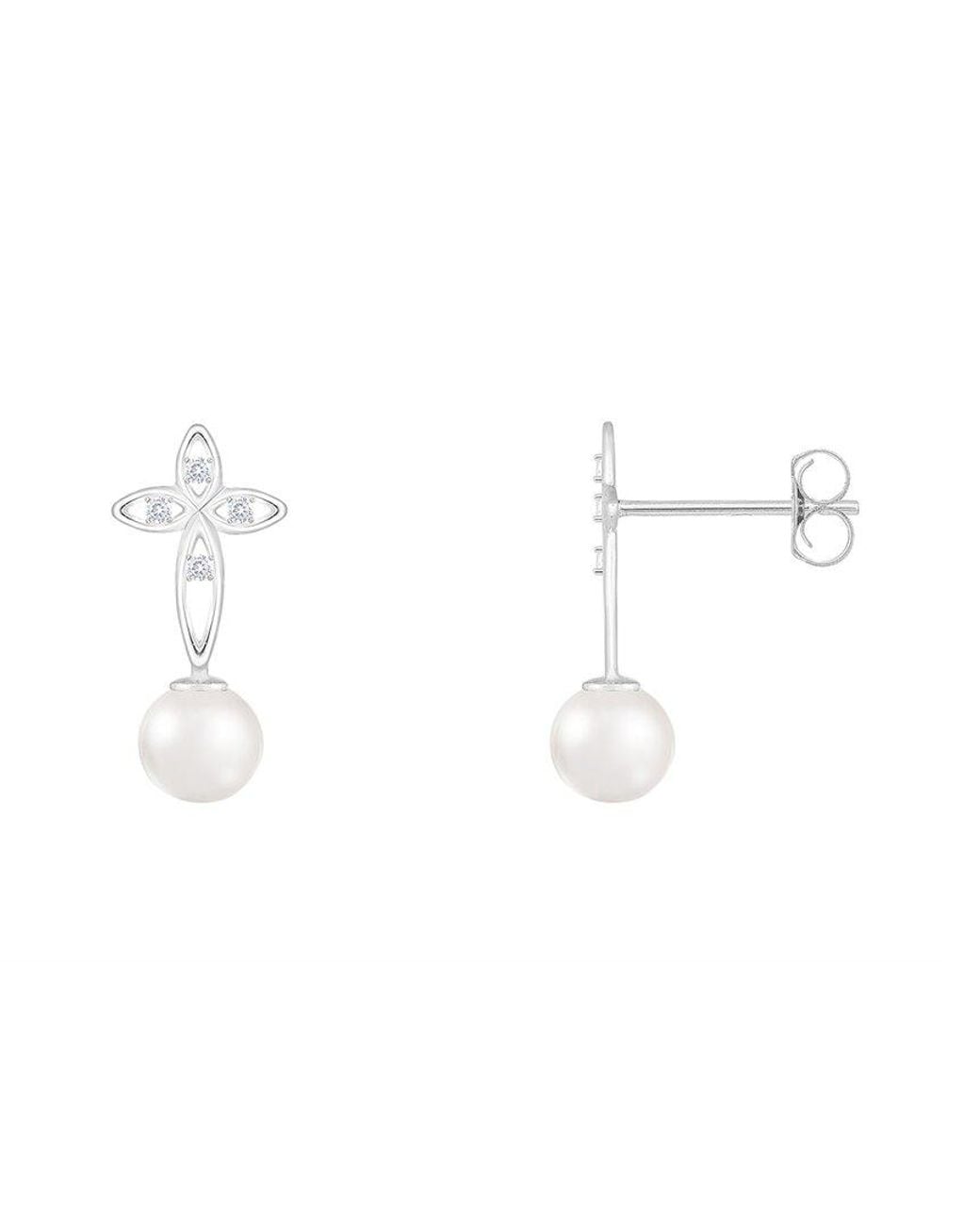 Splendid White 14K 0.04 Ct. Tw. Diamond & 6-6.5Mm Pearl Earrings