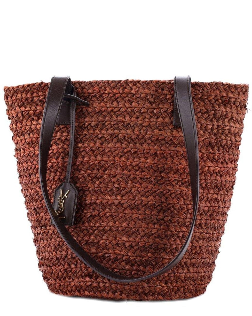 Saint Laurent Red Raffia Panier Basket Shopper Small (Authentic Pre-Loved)