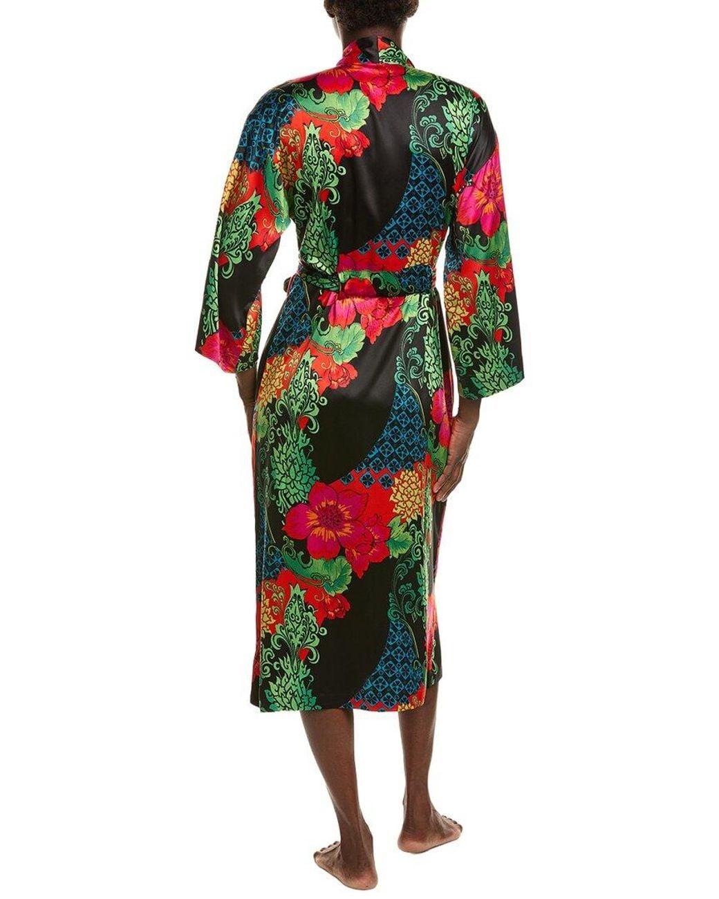 Natori Green Harvest Printed Satin Robe