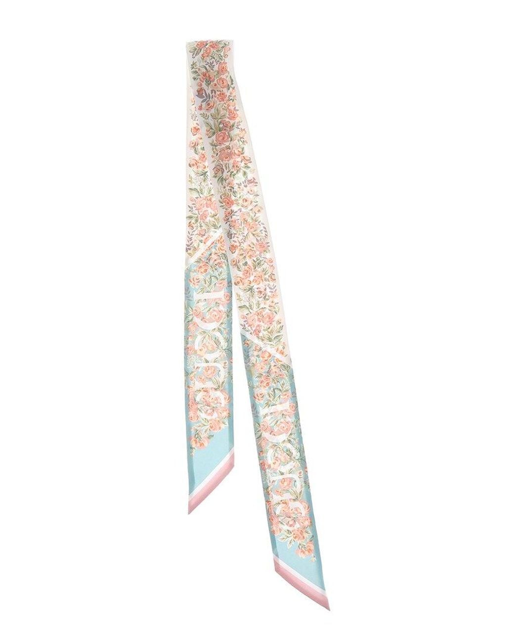 Gucci Blue Floral Print Silk Neck Bow