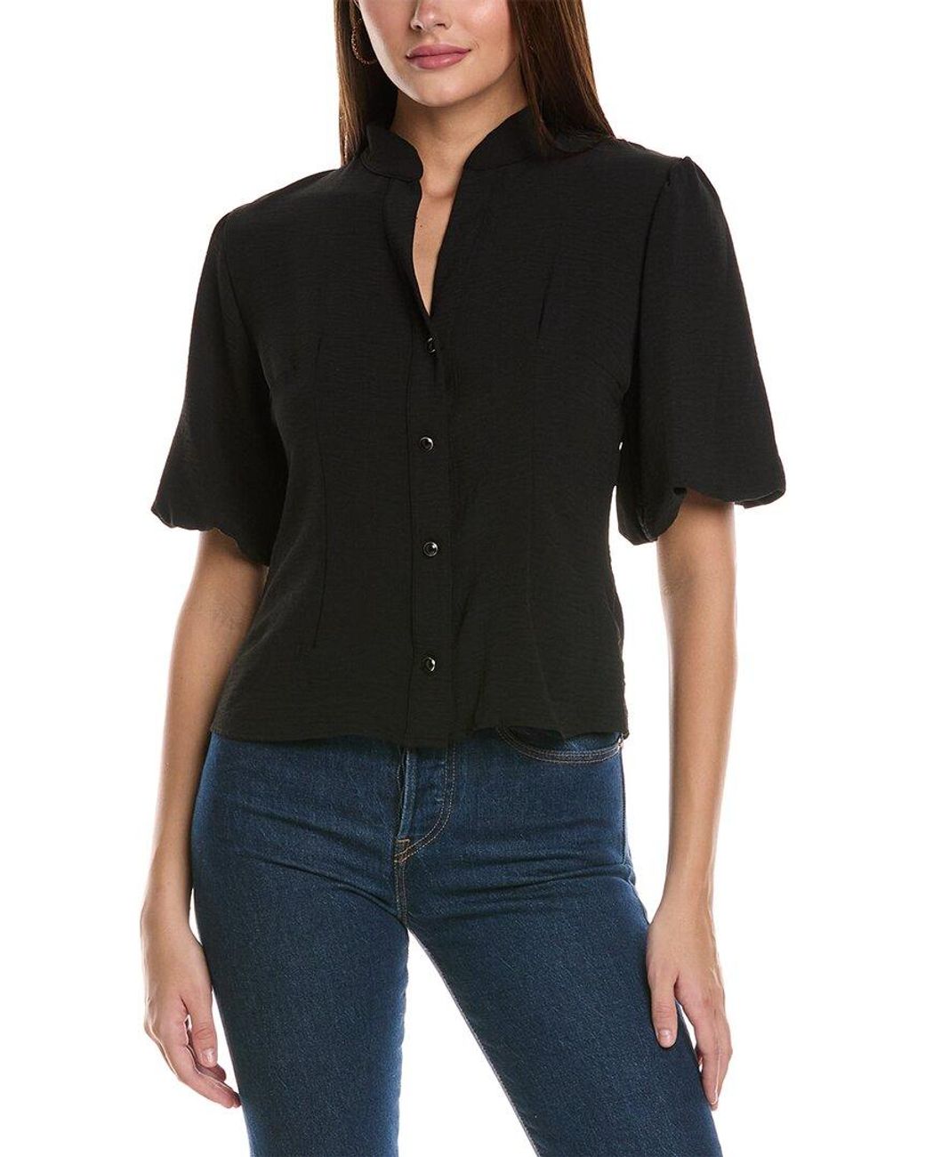 Ariella Bubble Sleeve Top in Black Lyst UK
