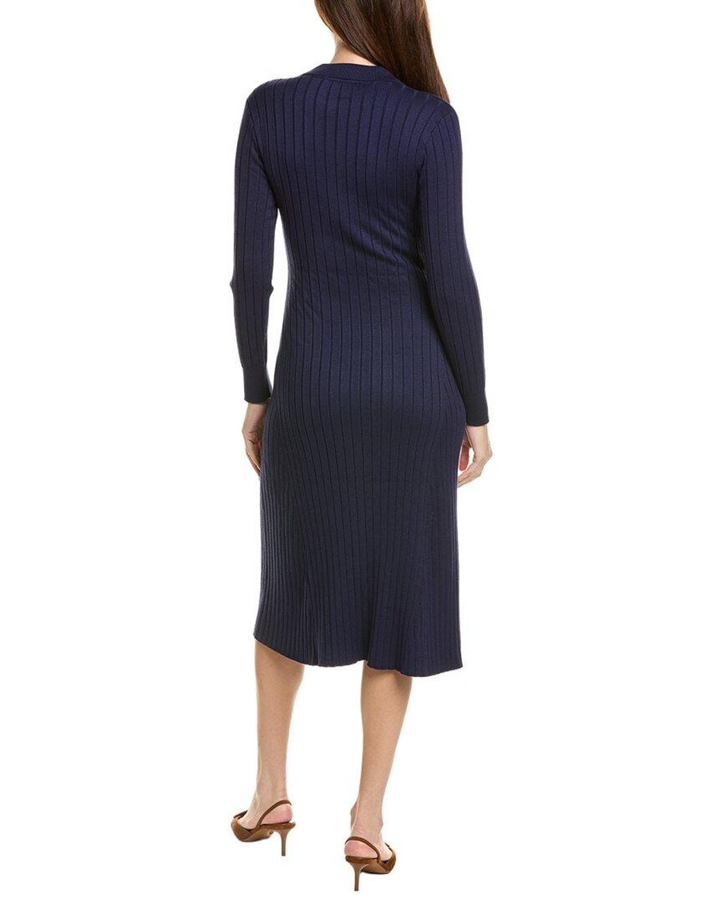 Sharagano Blue Long Sleeve Midi Dress