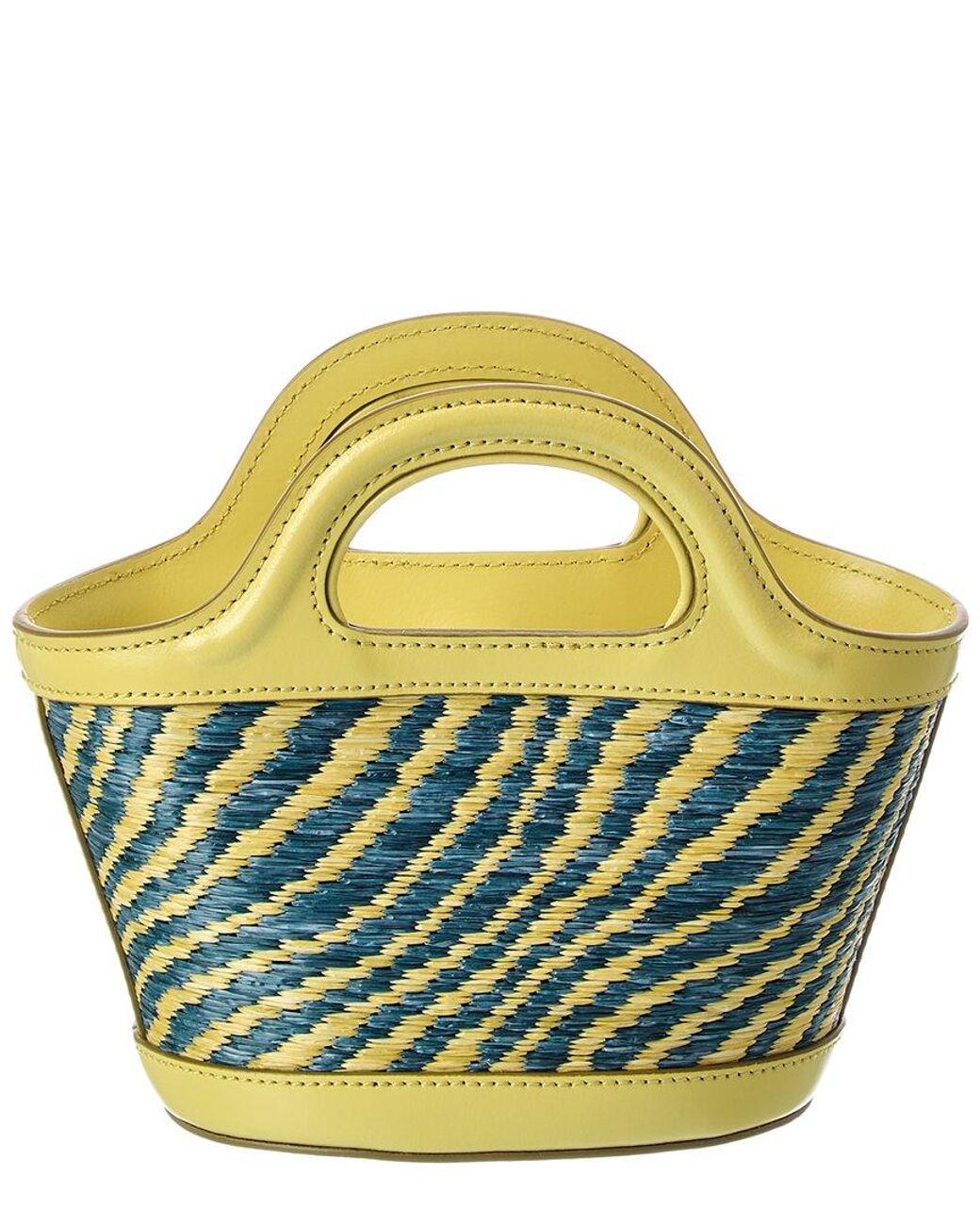 Marni Blue Tropicalia Mini Leather-Trim Tote