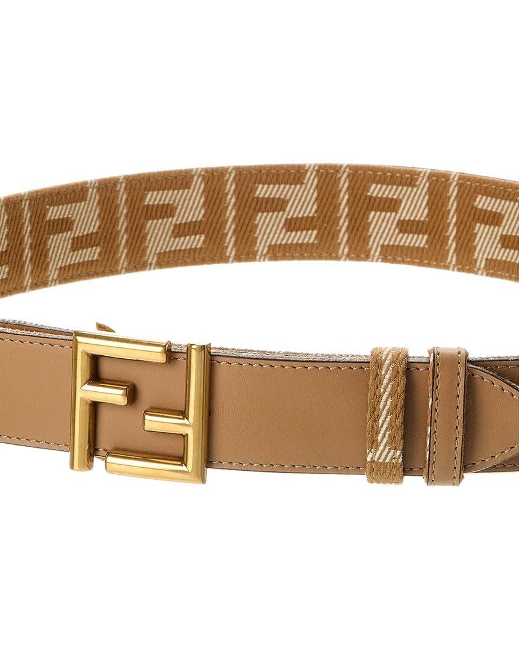 Fendi Brown Ff Reversible Denim Jacquard & Leather Belt
