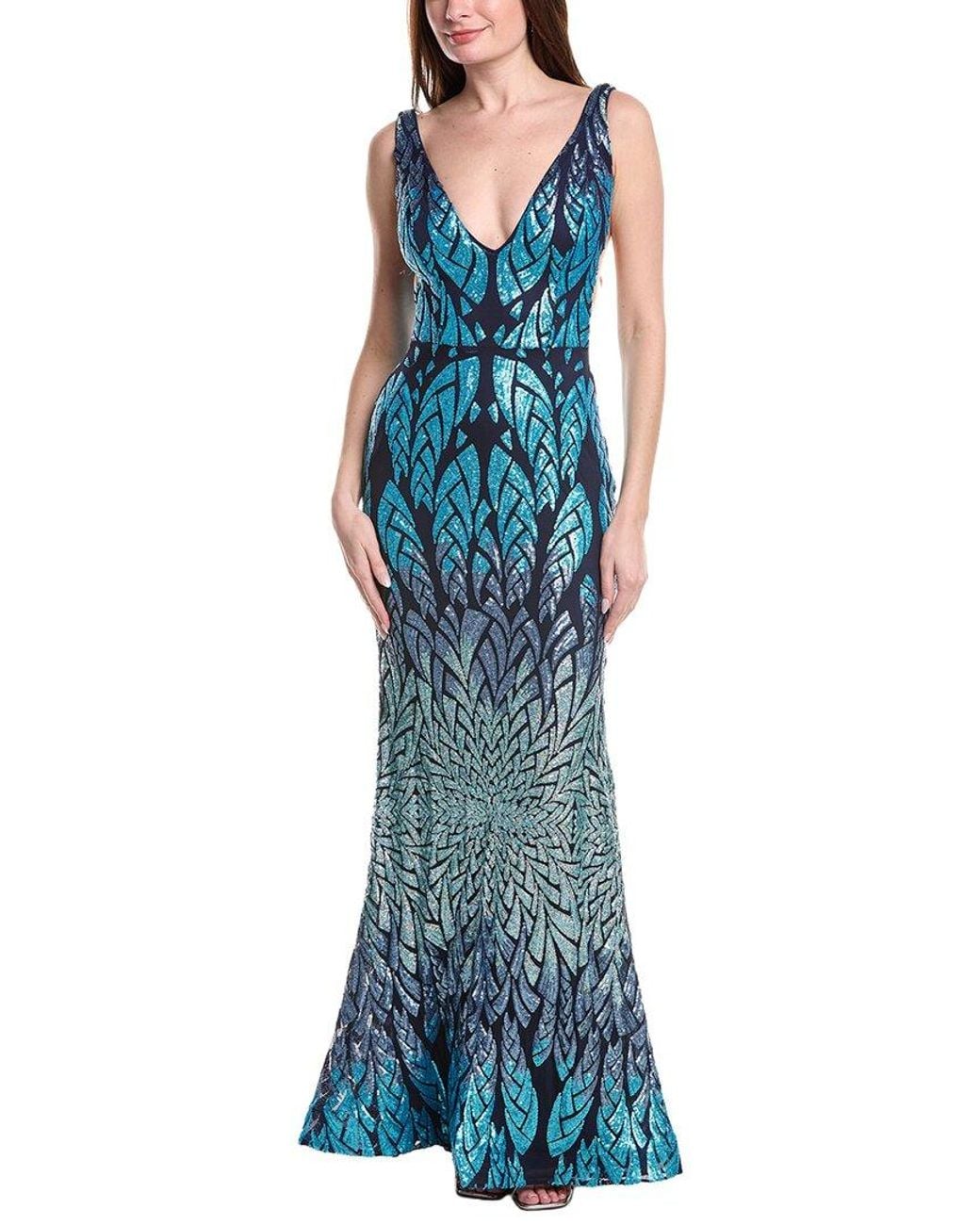 Jovani Blue V-Neck Prom Dress