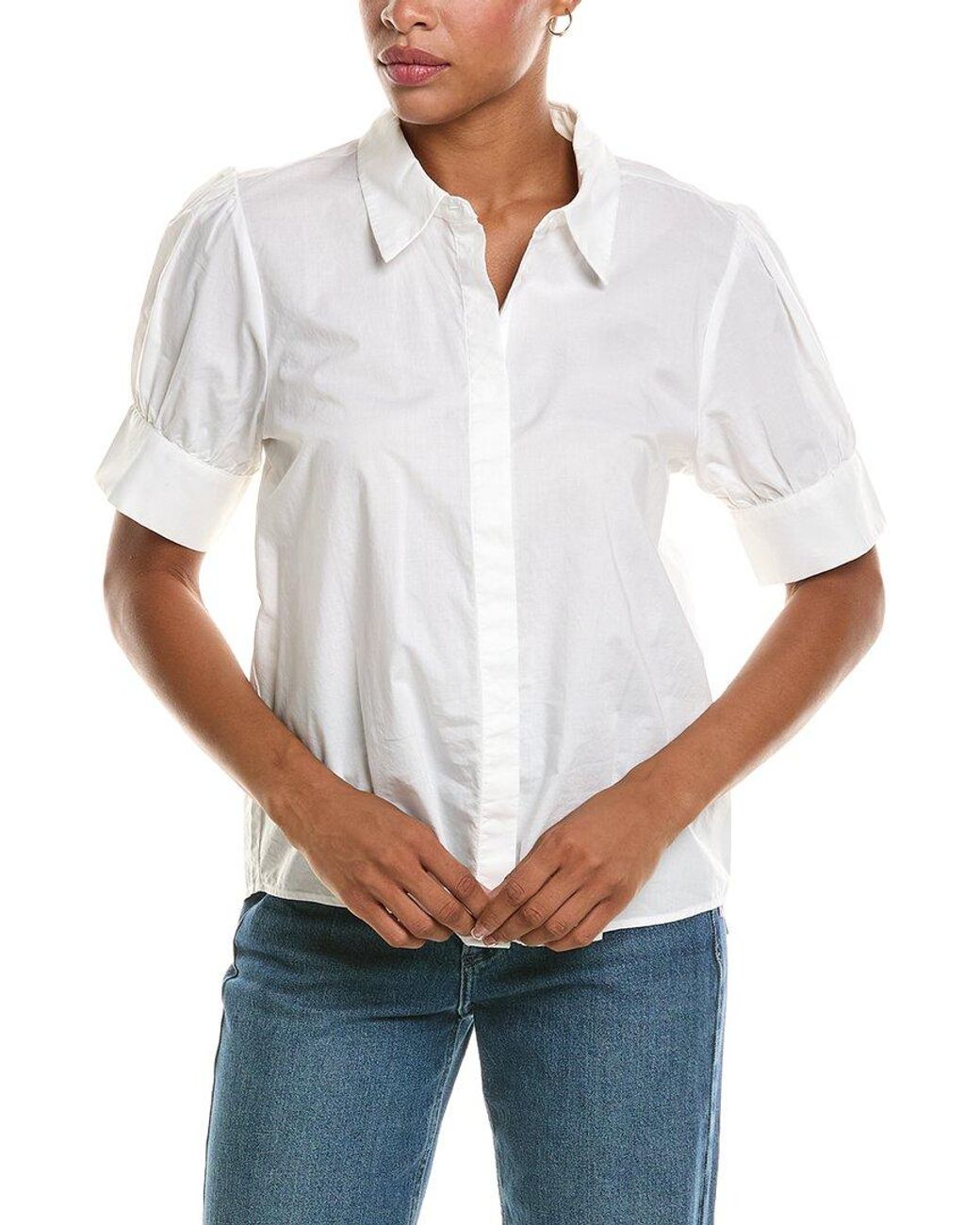 7 For All Mankind White Puff Button Shirt