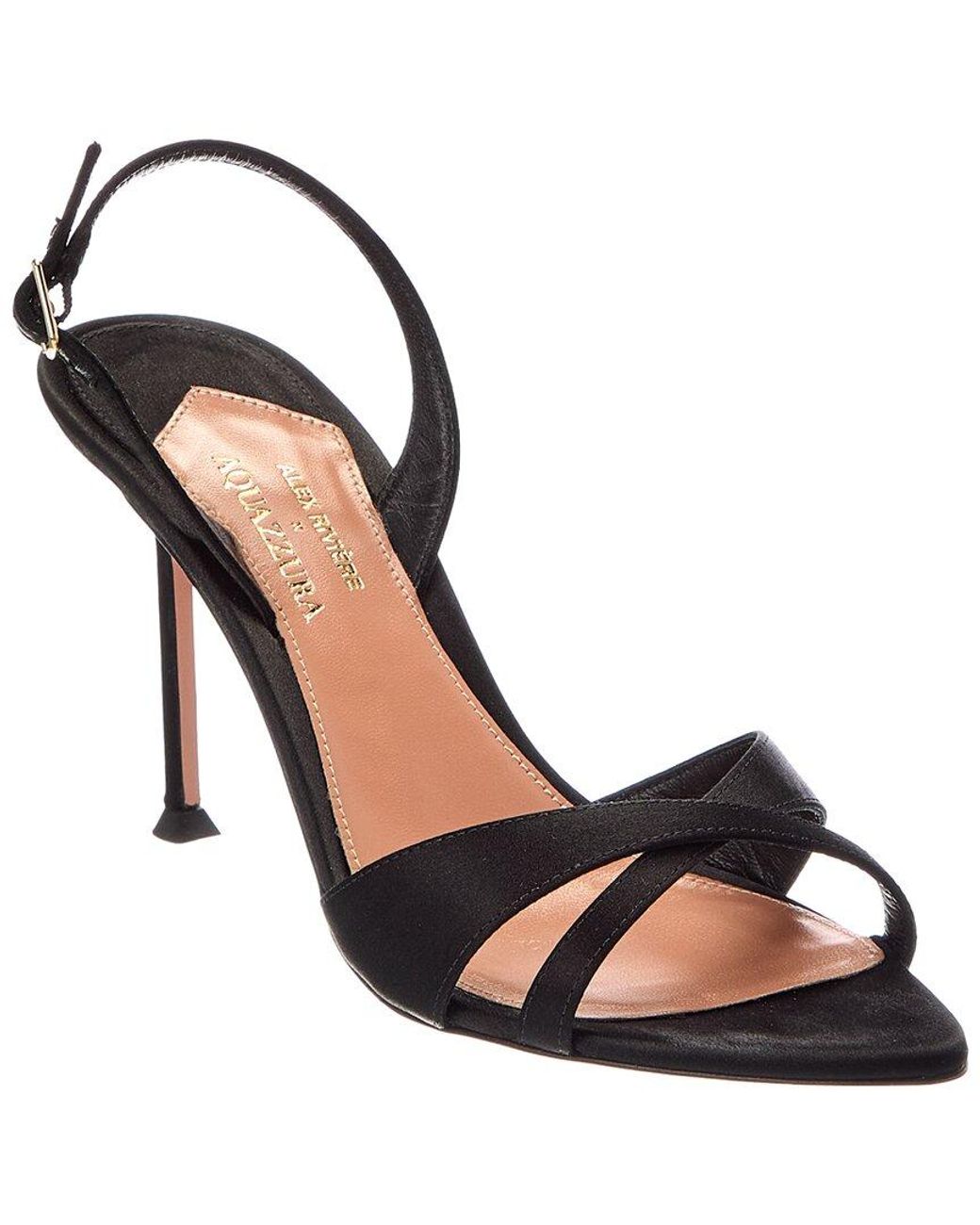 Aquazzura Black Alex 85 Satin Slingback Sandal