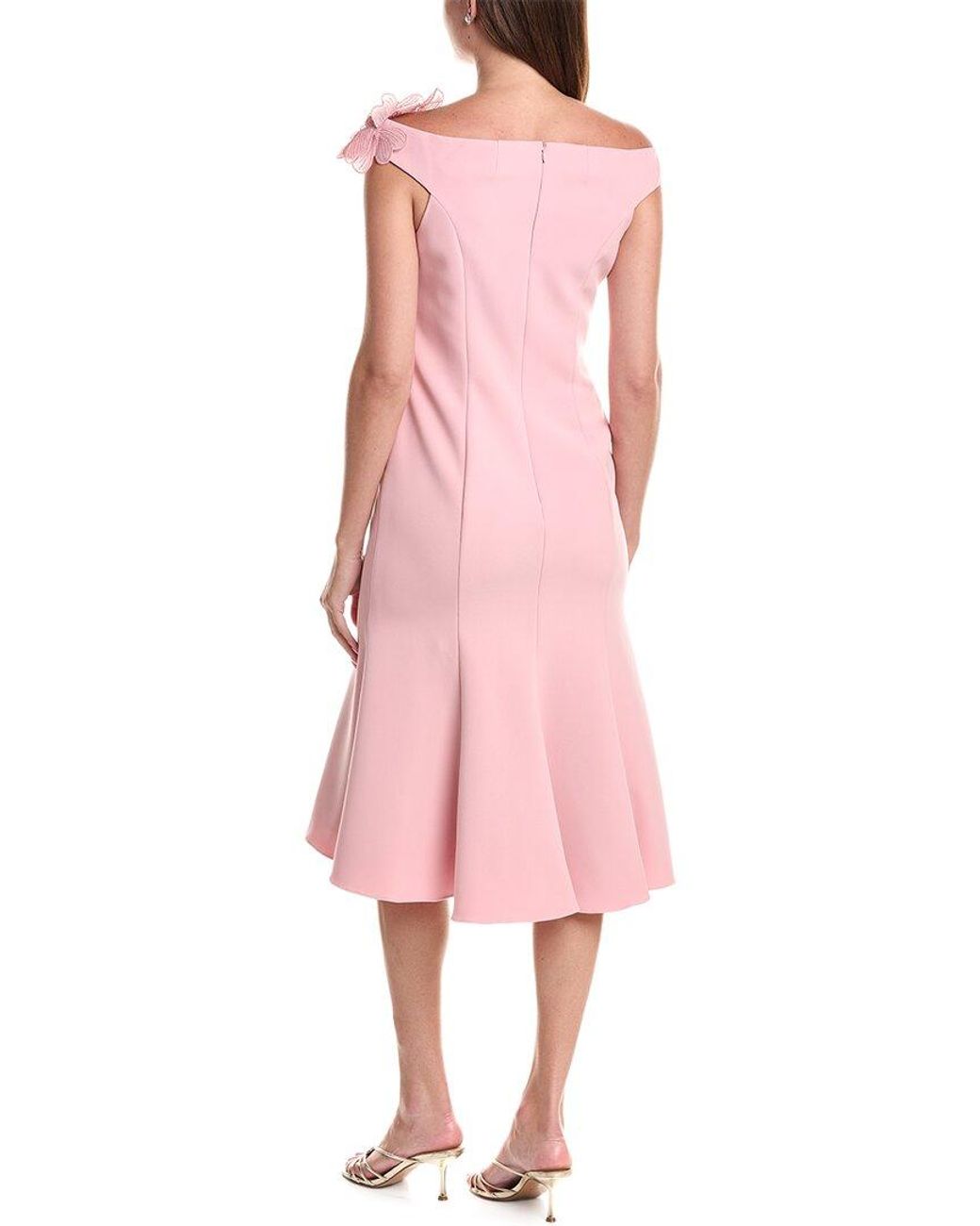Teri Jon Pink Crepe Off-Shoulder Trumpet Hem Dress