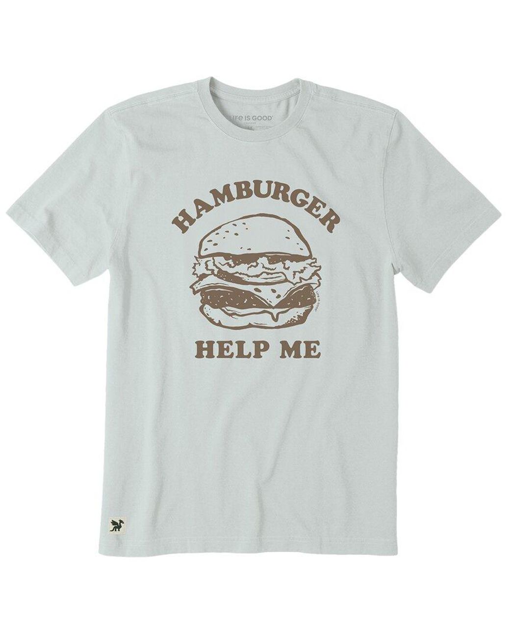 Life Is Good. Gray Hamburger Help Me Crusher T-Shirt for men