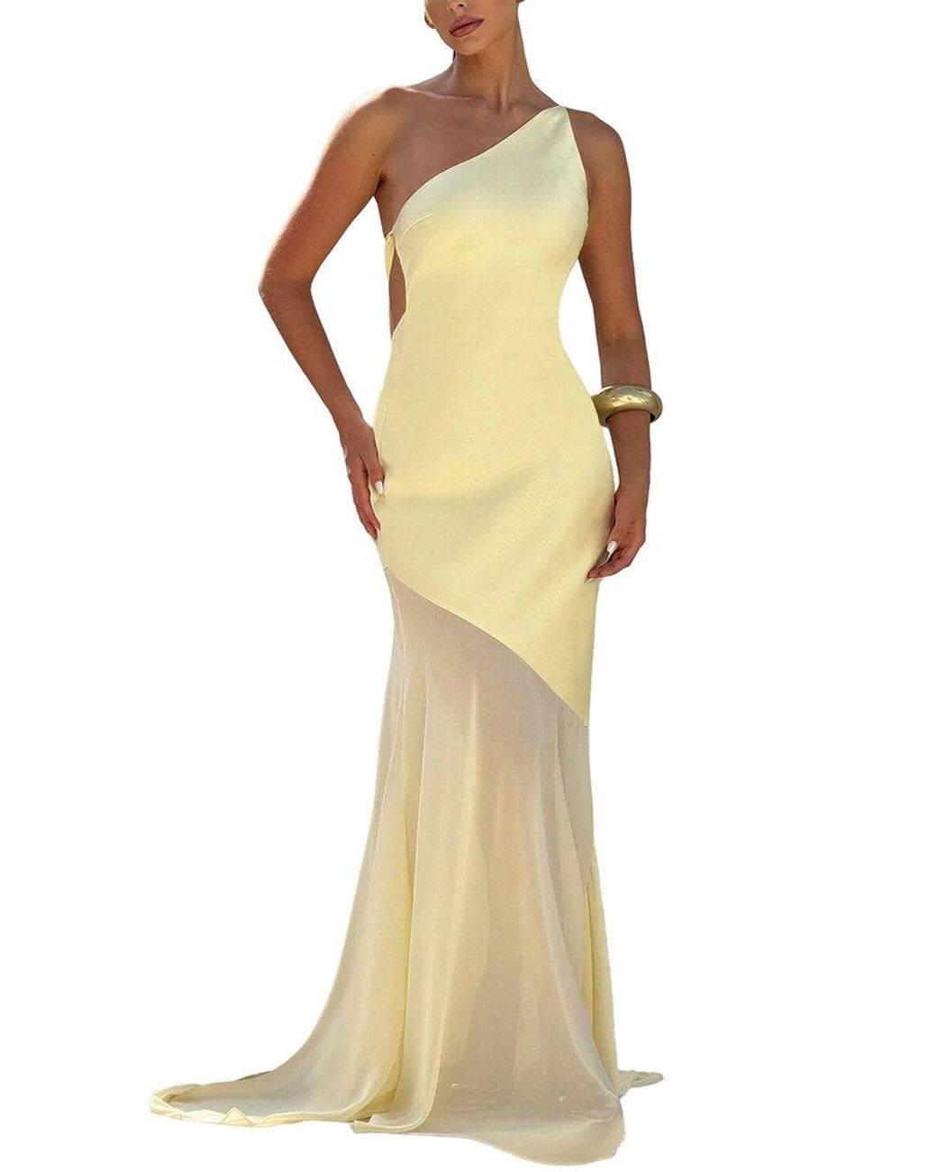 Dilireba Metallic One-Shoulder Maxi Dress