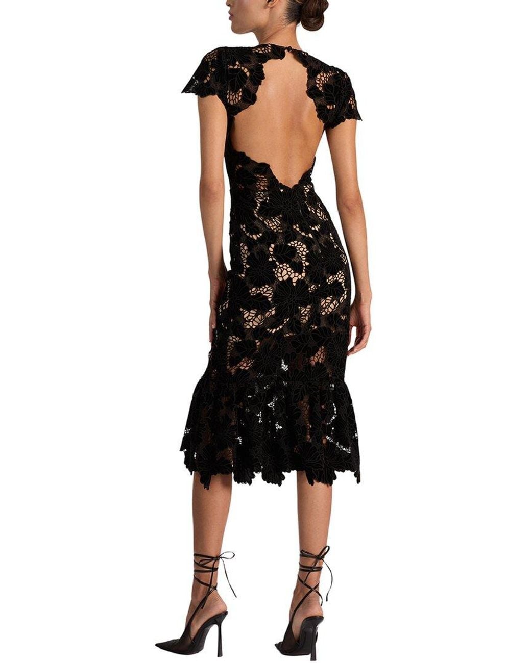 Alice + Olivia Black Clover Open Back Midi Dress