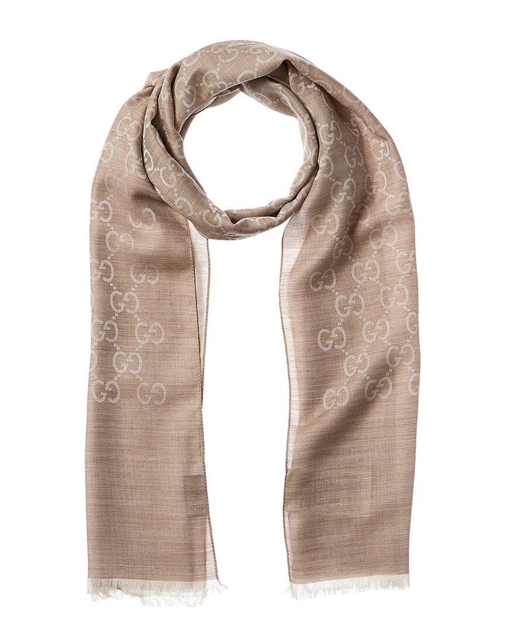 Gucci Natural Logo Small Jacquard Wool & Silk-blend Scarf
