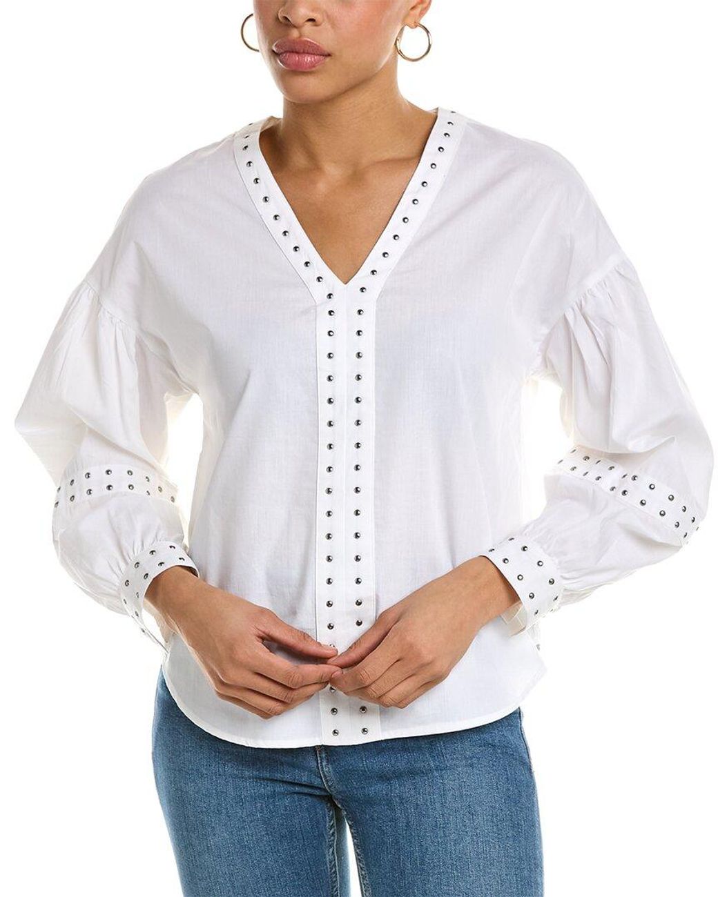 Vince Camuto Studded Poplin Blouse in White | Lyst