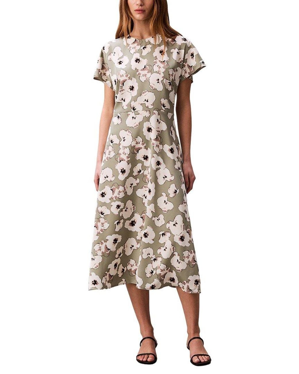 Calvin Klein Natural Matte Satin Midi Dress