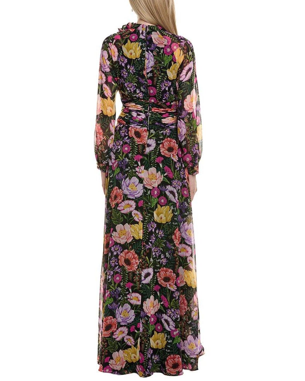 Teri Jon Black Printed Maxi Dress